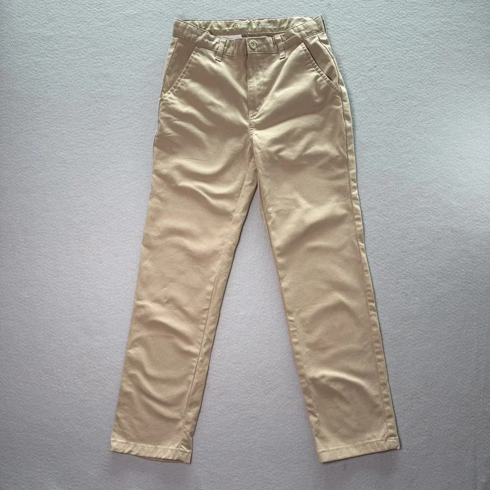 Old Navy Boys Straight Fit Chino Uniform Pants Beige Cotton Stretch Pockets